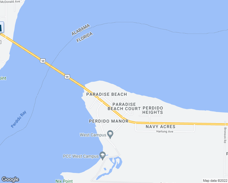 map of restaurants, bars, coffee shops, grocery stores, and more near 875 Paradise Beach Circle in Pensacola