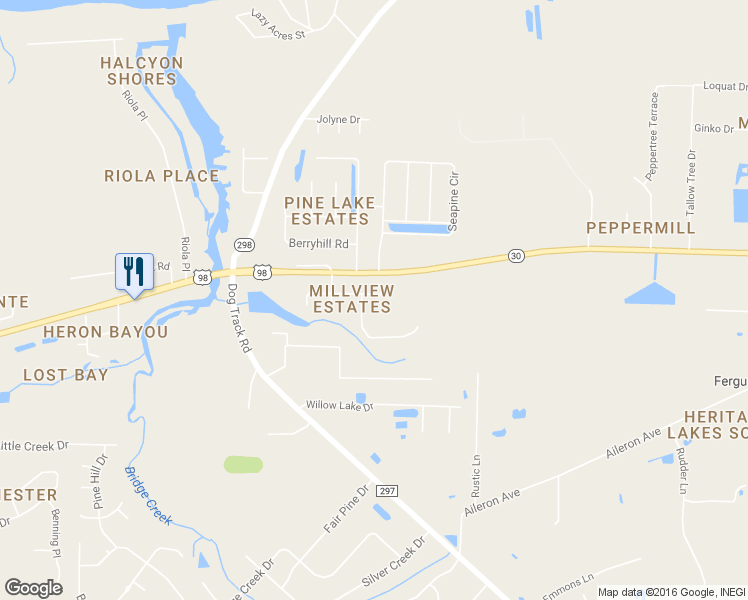 map of restaurants, bars, coffee shops, grocery stores, and more near 10700 Crosscut Drive in Pensacola