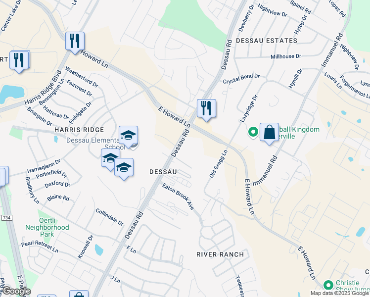 map of restaurants, bars, coffee shops, grocery stores, and more near 13301 Dessau Road in Austin