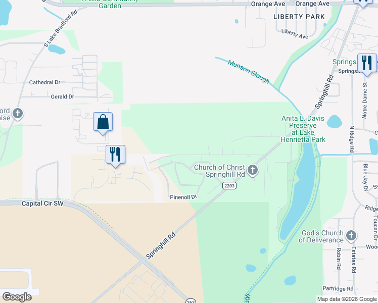 map of restaurants, bars, coffee shops, grocery stores, and more near 2404 Seasons Lane in Tallahassee