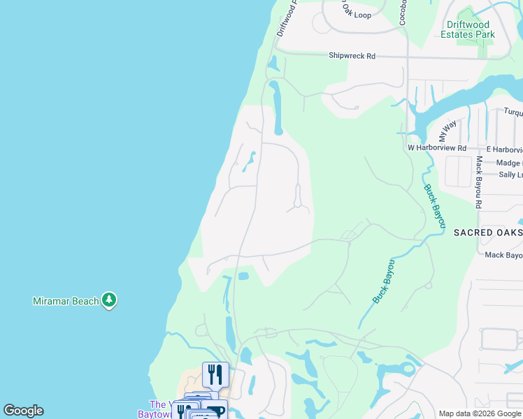map of restaurants, bars, coffee shops, grocery stores, and more near 3161 Club Road in Miramar Beach