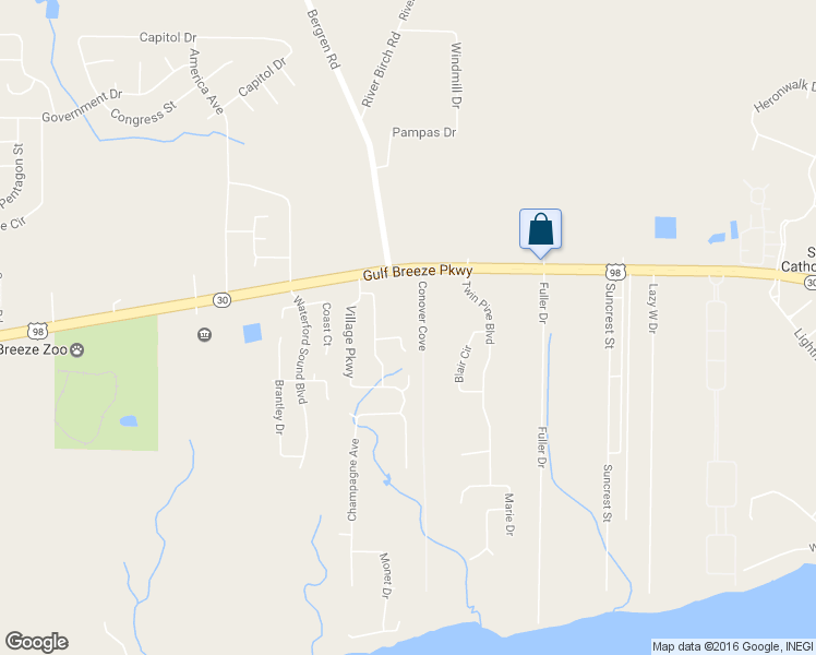 map of restaurants, bars, coffee shops, grocery stores, and more near 6012 Toulouse Street in Gulf Breeze