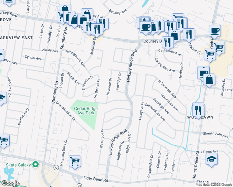 map of restaurants, bars, coffee shops, grocery stores, and more near 13722 Forestridge Avenue in Baton Rouge