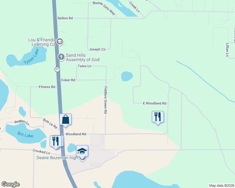 map of restaurants, bars, coffee shops, grocery stores, and more near 607 East Woodland Road in Panama City