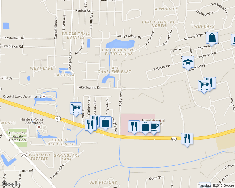 map of restaurants, bars, coffee shops, grocery stores, and more near 511 South 61st Avenue in Pensacola