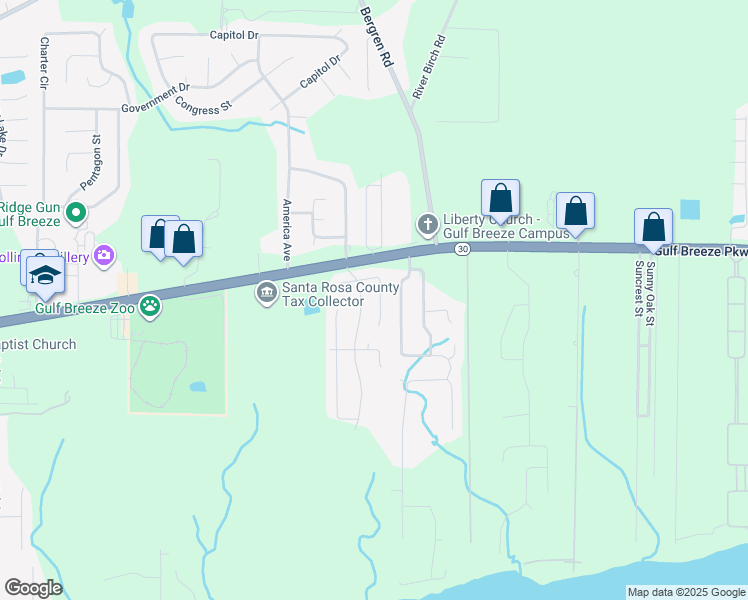 map of restaurants, bars, coffee shops, grocery stores, and more near 1819 Coast Court in Gulf Breeze