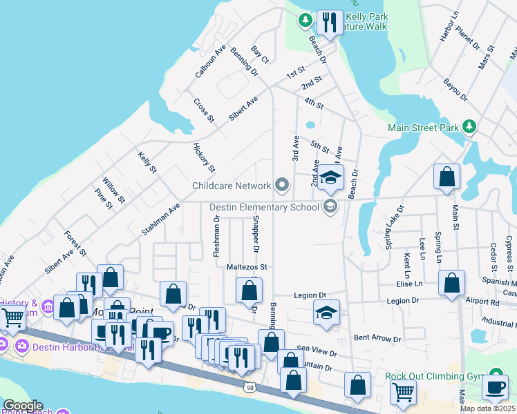 map of restaurants, bars, coffee shops, grocery stores, and more near 450 Snapper Dr in Destin