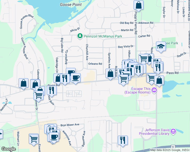 map of restaurants, bars, coffee shops, grocery stores, and more near 309 Mac Arthur Avenue in Biloxi