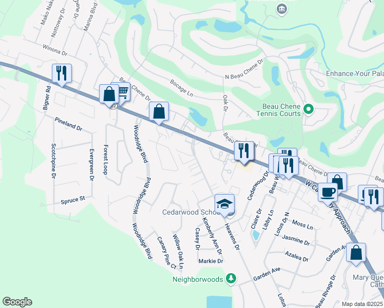 map of restaurants, bars, coffee shops, grocery stores, and more near 516 Elizabeth Drive in Mandeville