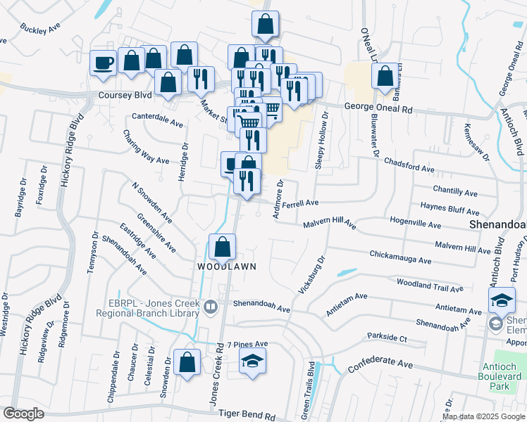 map of restaurants, bars, coffee shops, grocery stores, and more near 5623 South Allegheny Court in Baton Rouge