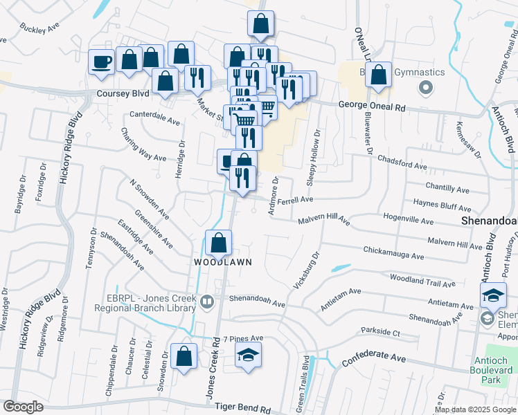 map of restaurants, bars, coffee shops, grocery stores, and more near 5623 South Allegheny Court in Baton Rouge