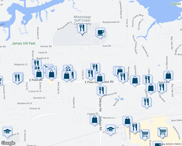 map of restaurants, bars, coffee shops, grocery stores, and more near 17 Grand Lido in Gulfport