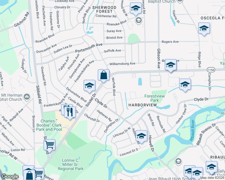map of restaurants, bars, coffee shops, grocery stores, and more near 8858 Norfolk Boulevard in Jacksonville