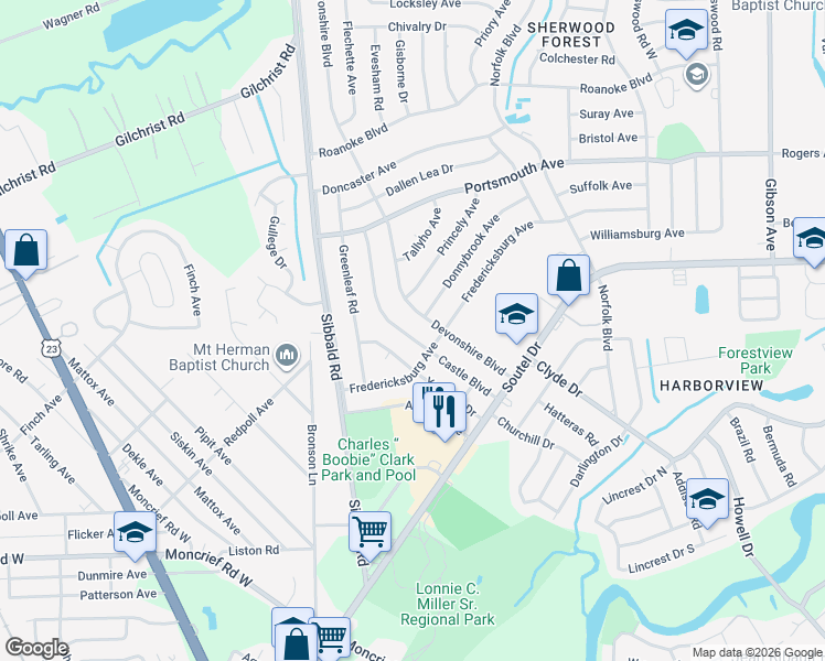 map of restaurants, bars, coffee shops, grocery stores, and more near 9029 Castle Boulevard in Jacksonville