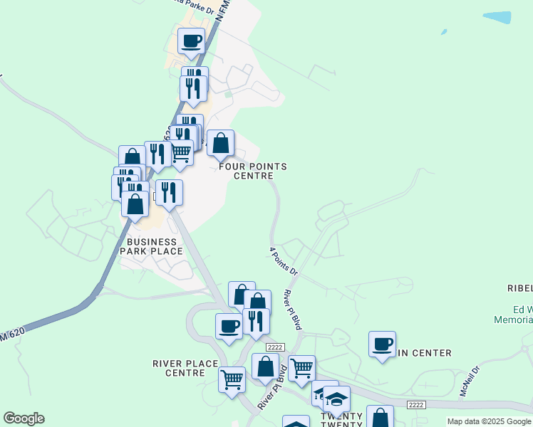 map of restaurants, bars, coffee shops, grocery stores, and more near 11031 4 Points Drive in Austin