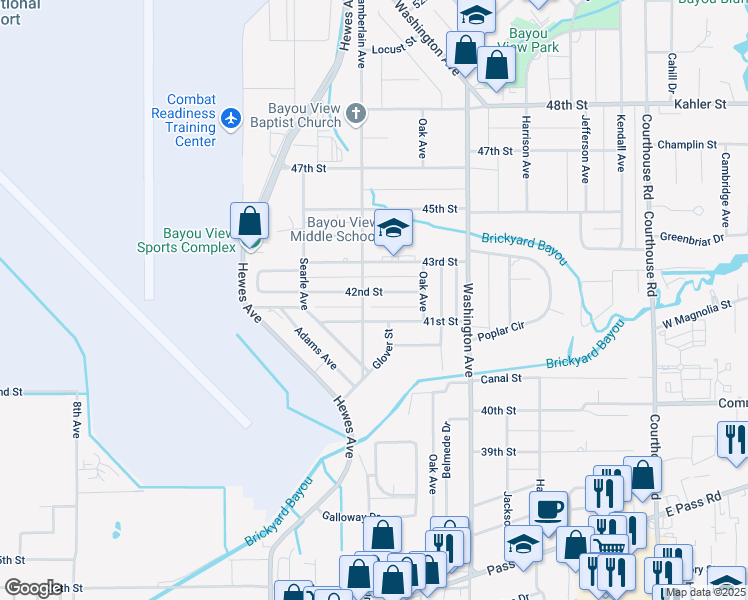 map of restaurants, bars, coffee shops, grocery stores, and more near 217 42nd Street in Gulfport