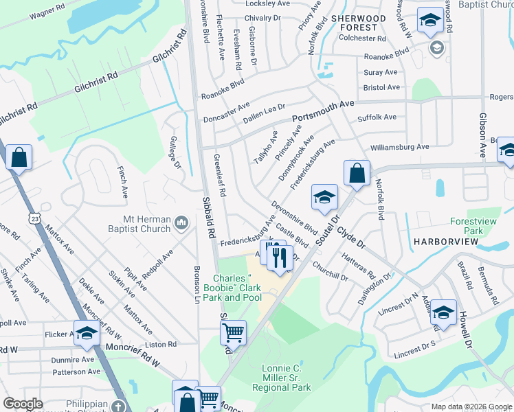 map of restaurants, bars, coffee shops, grocery stores, and more near 9029 Castle Boulevard in Jacksonville