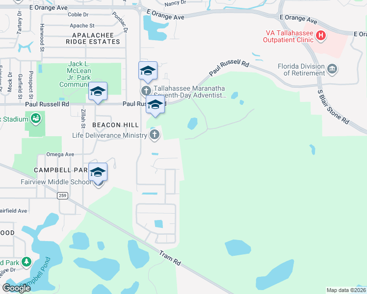 map of restaurants, bars, coffee shops, grocery stores, and more near 4255 English Lane in Tallahassee