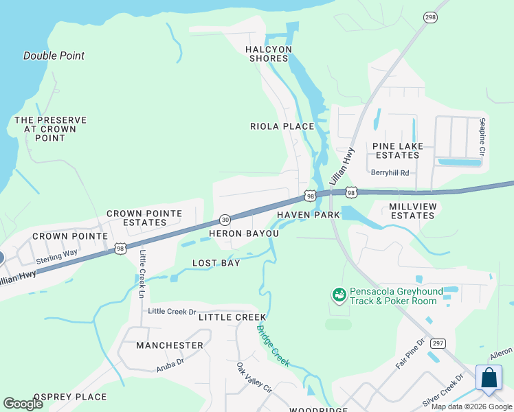 map of restaurants, bars, coffee shops, grocery stores, and more near 11120 Lillian Highway in Pensacola