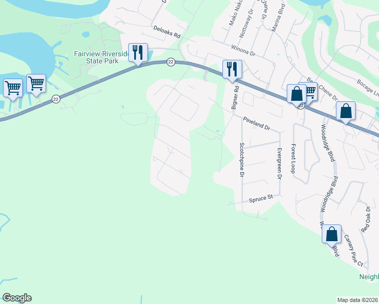 map of restaurants, bars, coffee shops, grocery stores, and more near 233 Penns Chapel Rd in Mandeville