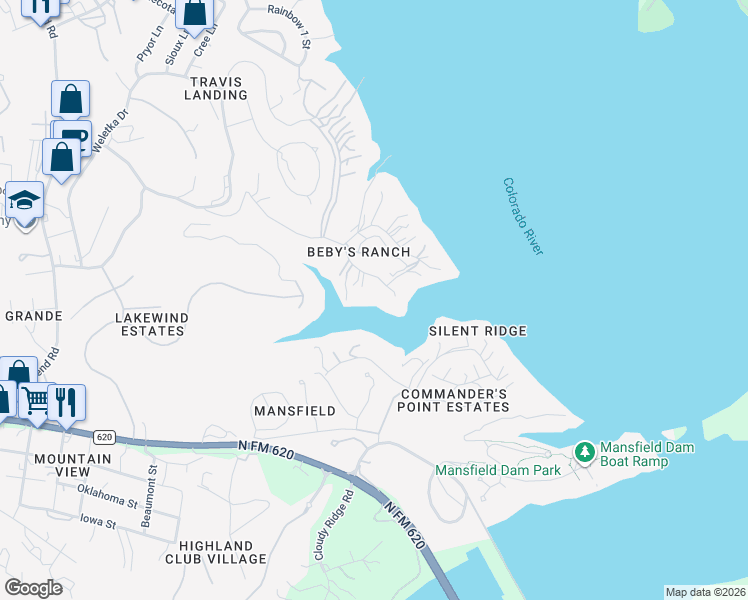 map of restaurants, bars, coffee shops, grocery stores, and more near 14718 Hornsby Hill Road in Austin
