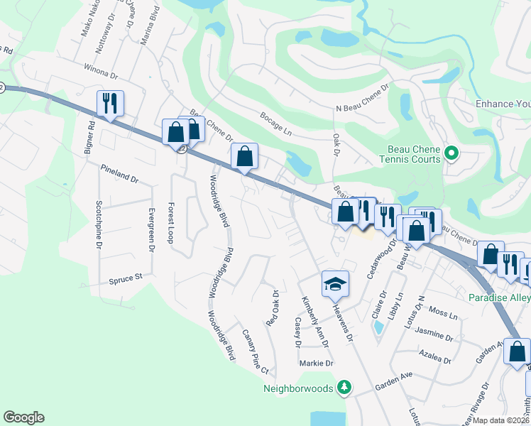 map of restaurants, bars, coffee shops, grocery stores, and more near 645 Ridgewood Drive in Mandeville