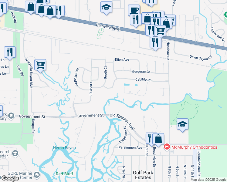 map of restaurants, bars, coffee shops, grocery stores, and more near 3710 Cabildo Place in Ocean Springs