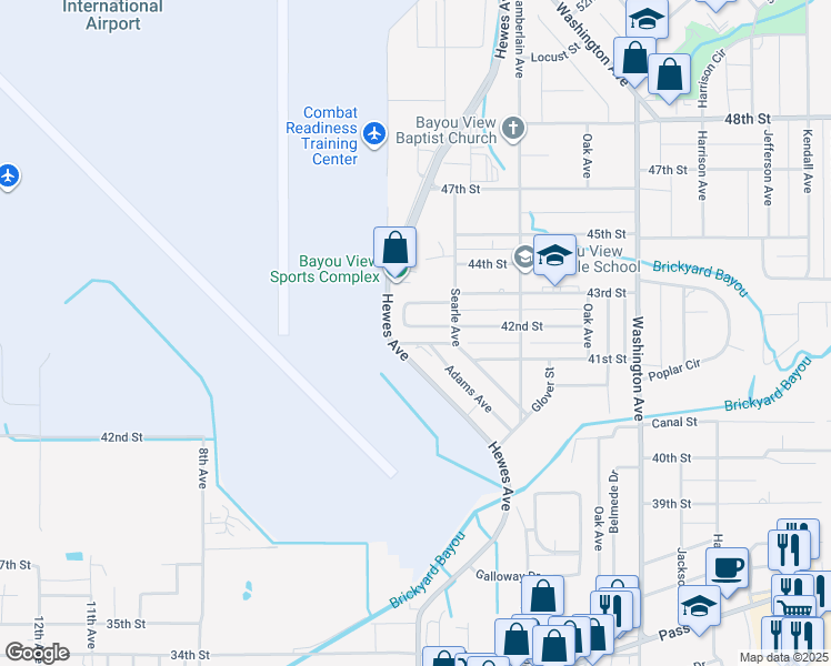 map of restaurants, bars, coffee shops, grocery stores, and more near 413 McGuire Circle in Gulfport
