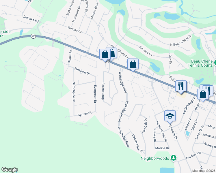 map of restaurants, bars, coffee shops, grocery stores, and more near 211 Audubon Drive in Mandeville