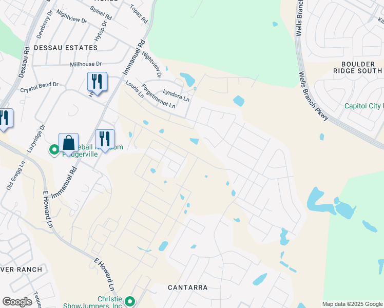 map of restaurants, bars, coffee shops, grocery stores, and more near 2789 Crystal Bend Drive in Pflugerville