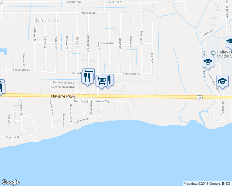 map of restaurants, bars, coffee shops, grocery stores, and more near 7674 Chablis Circle in Navarre