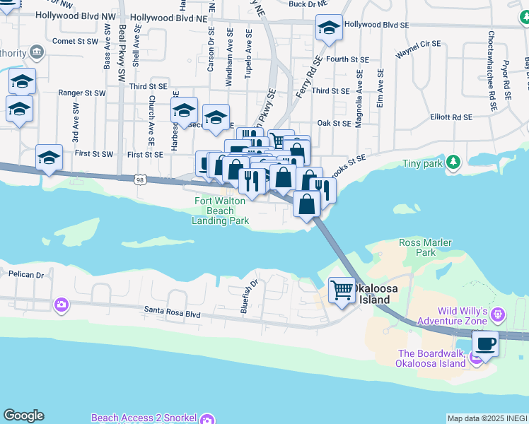 map of restaurants, bars, coffee shops, grocery stores, and more near 179 Brooks Street Southeast in Fort Walton Beach
