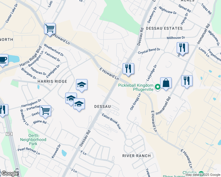 map of restaurants, bars, coffee shops, grocery stores, and more near 13208 1/2 Dessau Road in Austin