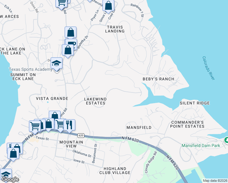 map of restaurants, bars, coffee shops, grocery stores, and more near 4501 Lago Viento in Austin