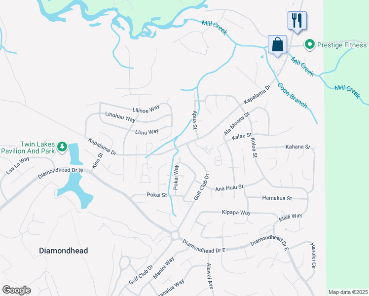 map of restaurants, bars, coffee shops, grocery stores, and more near 972 Pokai Court in Diamondhead