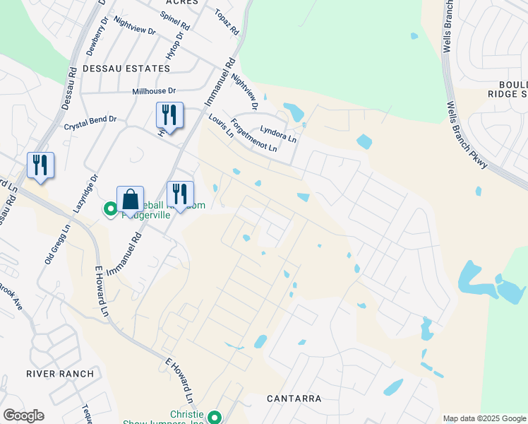 map of restaurants, bars, coffee shops, grocery stores, and more near Olympia Drive in Pflugerville