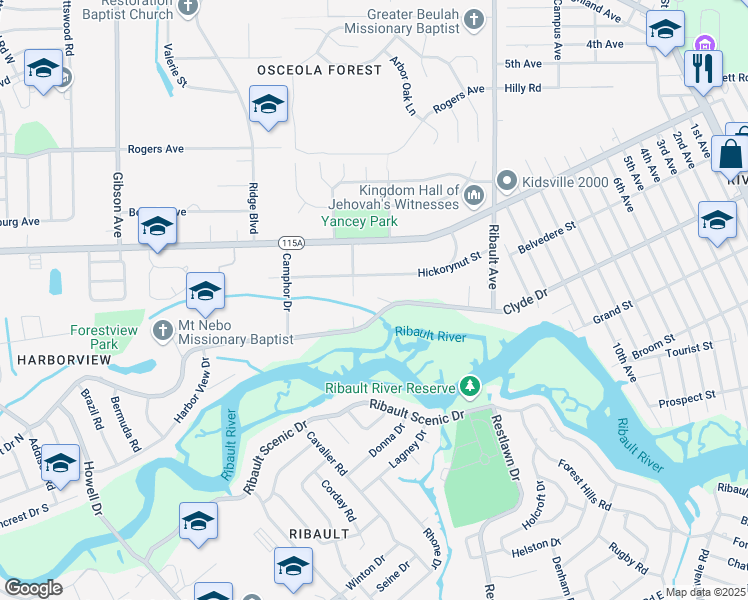 map of restaurants, bars, coffee shops, grocery stores, and more near 3339 Lakemar Place in Jacksonville