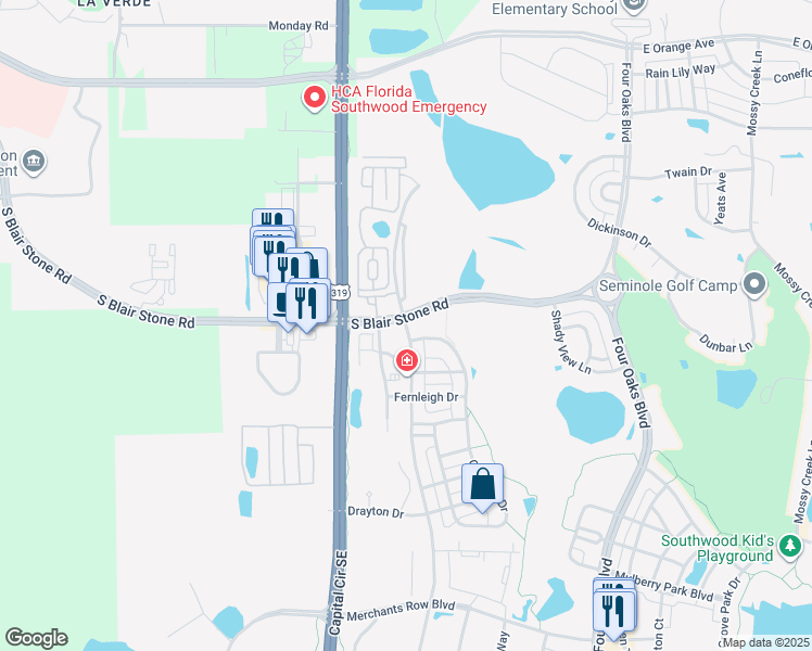map of restaurants, bars, coffee shops, grocery stores, and more near 3550 Esplanade Way in Tallahassee
