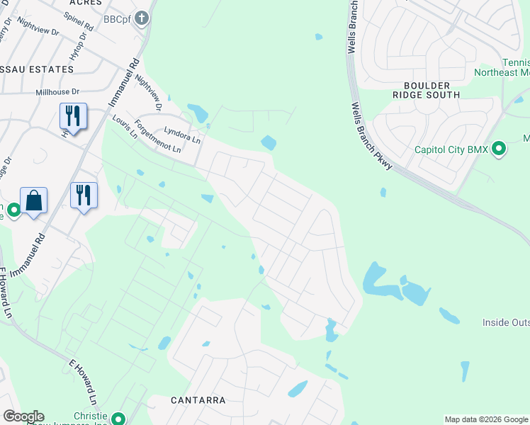 map of restaurants, bars, coffee shops, grocery stores, and more near 2909 Louris Lane in Pflugerville