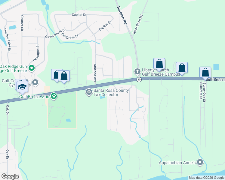 map of restaurants, bars, coffee shops, grocery stores, and more near 1903 Coast Court in Gulf Breeze