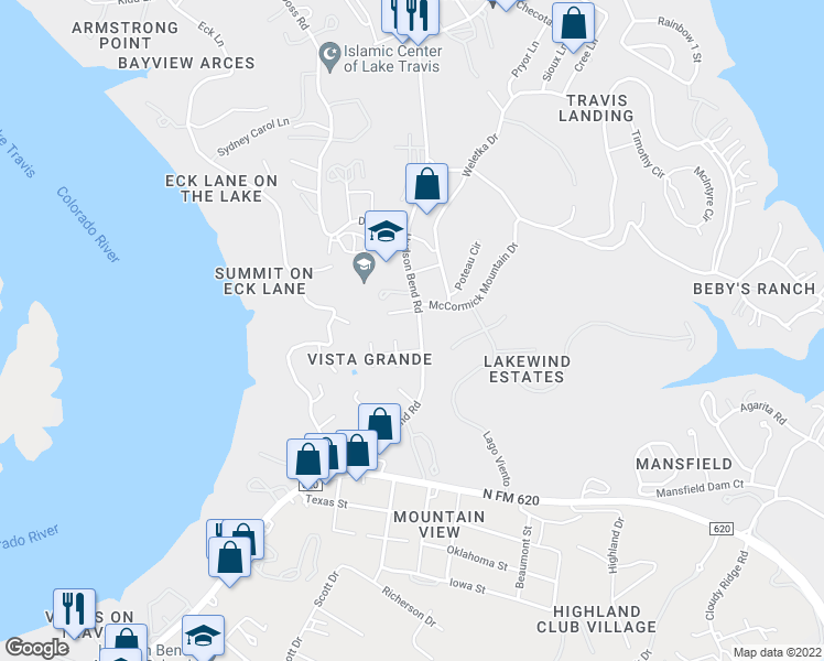 map of restaurants, bars, coffee shops, grocery stores, and more near 4202 Hudson Bend Road in Austin