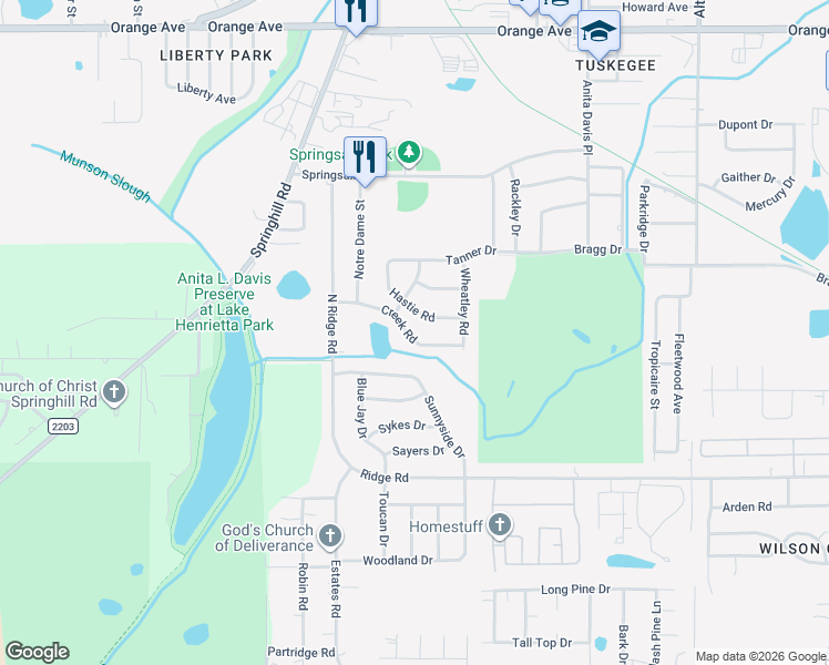 map of restaurants, bars, coffee shops, grocery stores, and more near 920 Creek Road in Tallahassee