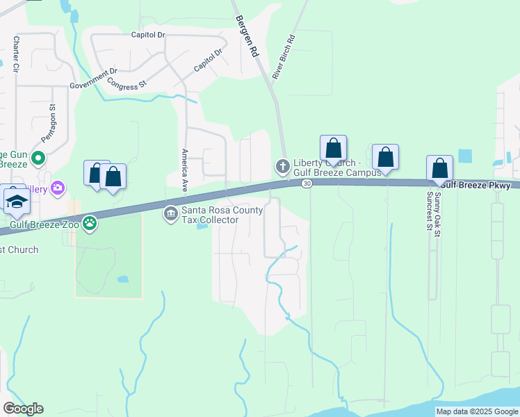 map of restaurants, bars, coffee shops, grocery stores, and more near 1822 Coast Court in Gulf Breeze