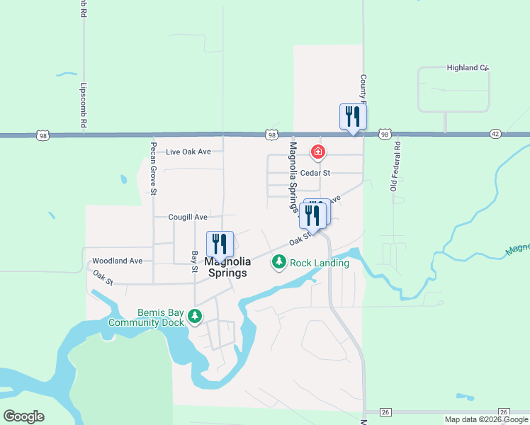 map of restaurants, bars, coffee shops, grocery stores, and more near in Magnolia Springs
