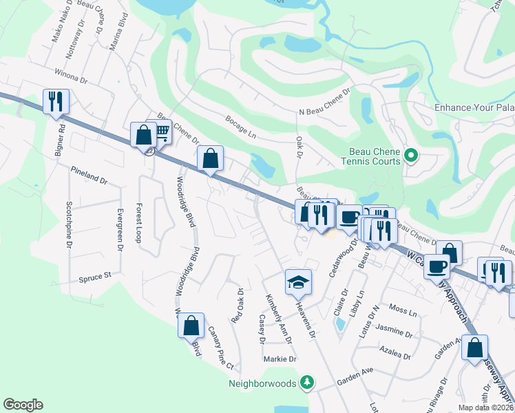 map of restaurants, bars, coffee shops, grocery stores, and more near 729 Heavens Drive in Mandeville
