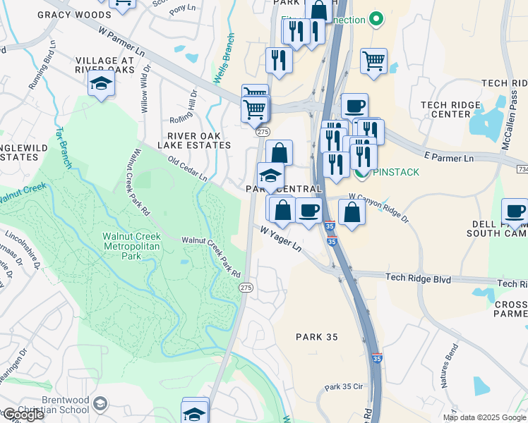 map of restaurants, bars, coffee shops, grocery stores, and more near 12301 North Lamar Boulevard in Austin