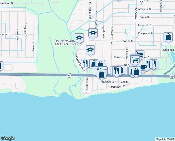 map of restaurants, bars, coffee shops, grocery stores, and more near 1936 Navarre School Road in Navarre