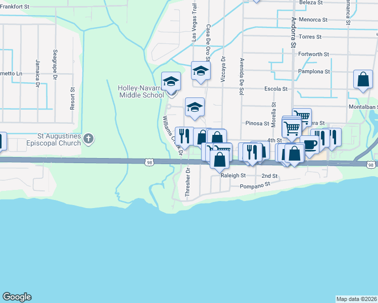 map of restaurants, bars, coffee shops, grocery stores, and more near 1936 Navarre School Road in Navarre
