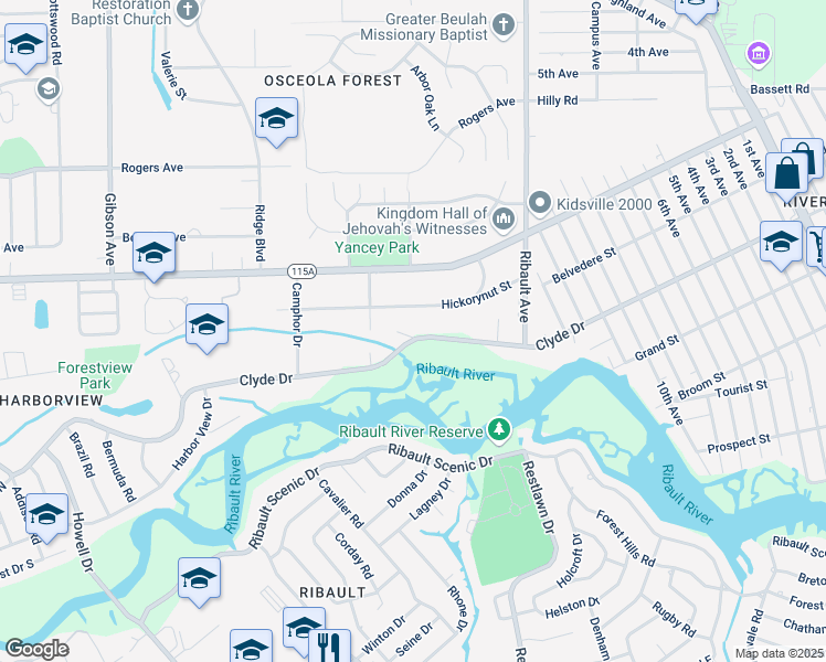 map of restaurants, bars, coffee shops, grocery stores, and more near 3339 Lakemar Place in Jacksonville