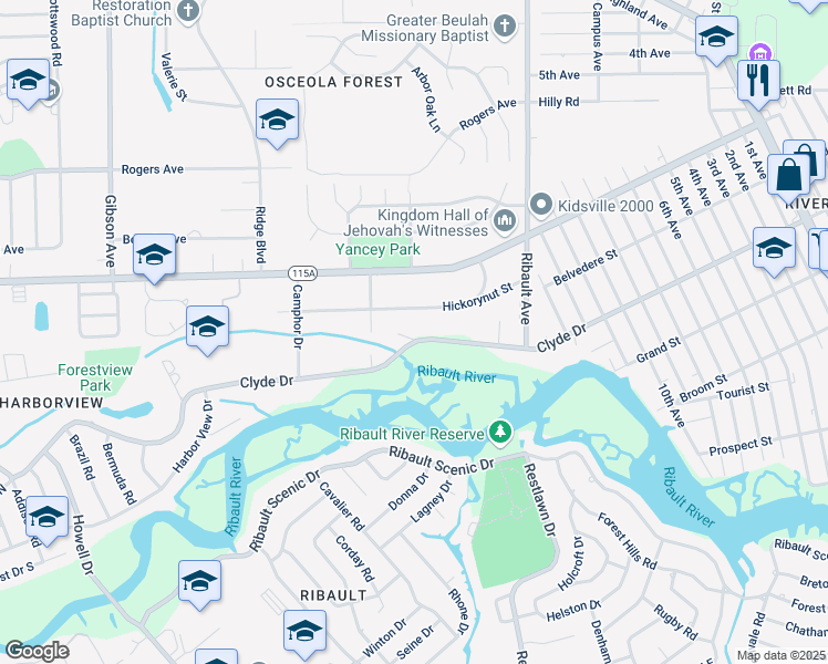 map of restaurants, bars, coffee shops, grocery stores, and more near 3339 Lakemar Place in Jacksonville